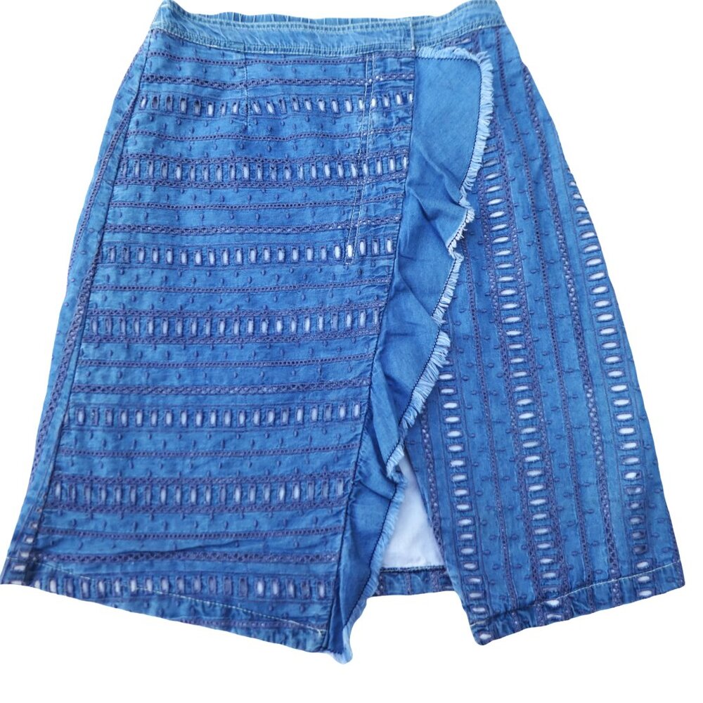 Japanese Doll Up Oops Denim YKK Zipper Clasps Wrap Skirt Muslin Lined Ruffle M